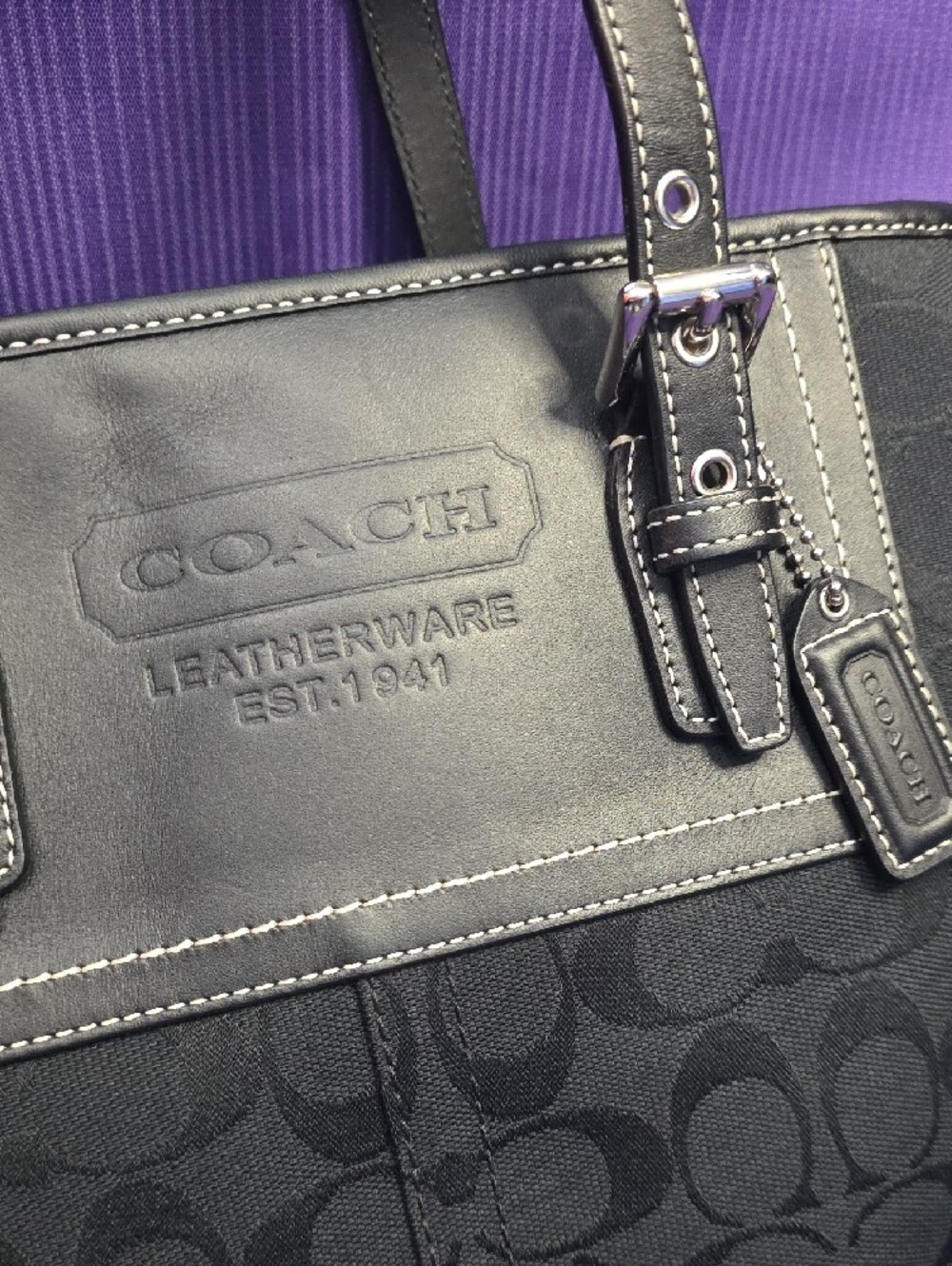 Coach Black Signature Canvas and Leather Tote - Picture 2 of 15